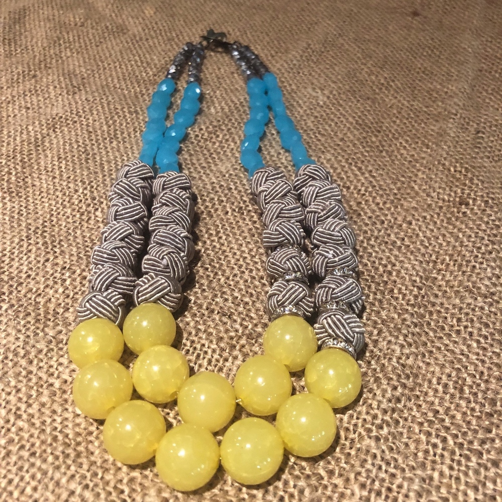 Blue, grey and yellow necklace from Anthropologie